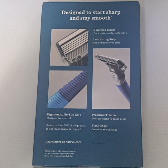 3X Harry's Razor 2 Ct 5-Blade Cartridges -Navy Blue Ocean Ergonomic No-Slip Grip - Picture 4 of 4